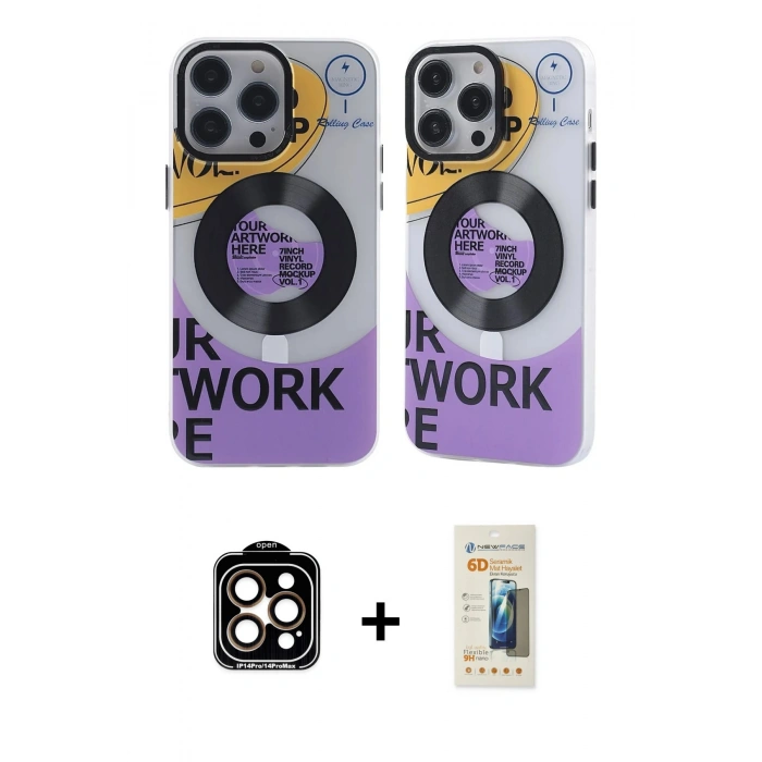 MARSİLYAN™- iPhone 14 Pro Max Kılıf Nova Doku Koleksiyonu - Siyah 6D Mat Seramik Hayalet Nano Ekran Koruyucu + PVD Metal Kamera Lens - TU