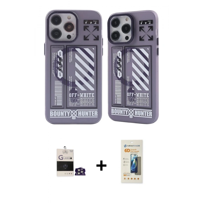MARSİLYAN™- iPhone 14 Pro Max Kılıf Nova Doku Koleksiyonu - Siyah 6D Mat Seramik Hayalet Nano Ekran Koruyucu + Bilvis Titan Kamera Lens - GS