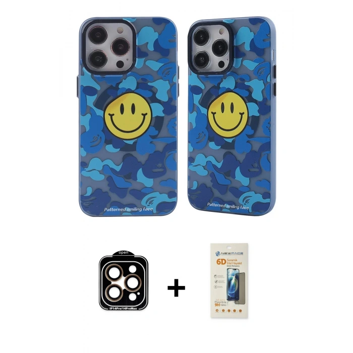 MARSİLYAN™- iPhone 14 Pro Max Kılıf Nova Doku Koleksiyonu - Siyah 6D Mat Seramik Hayalet Nano Ekran Koruyucu + PVD Metal Kamera Lens - TU