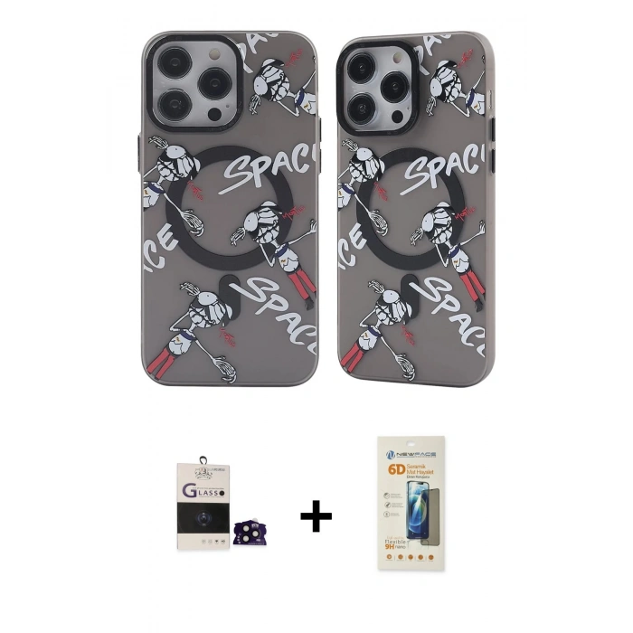 MARSİLYAN™- iPhone 14 Pro Max Kılıf Nova Doku Koleksiyonu - Siyah 6D Mat Seramik Hayalet Nano Ekran Koruyucu + Bilvis Titan Kamera Lens - SH
