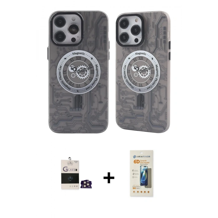 MARSİLYAN™- iPhone 14 Pro Max Kılıf Nova Doku Koleksiyonu - Siyah 6D Mat Seramik Hayalet Nano Ekran Koruyucu + Bilvis Titan Kamera Lens - GD