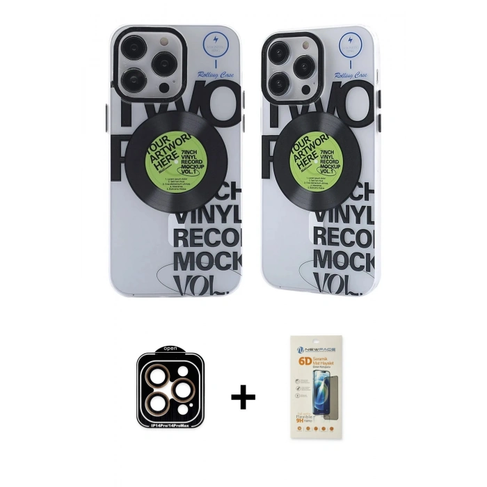 MARSİLYAN™- iPhone 14 Pro Max Kılıf Nova Doku Koleksiyonu - Siyah 6D Mat Seramik Hayalet Nano Ekran Koruyucu + PVD Metal Kamera Lens - TU