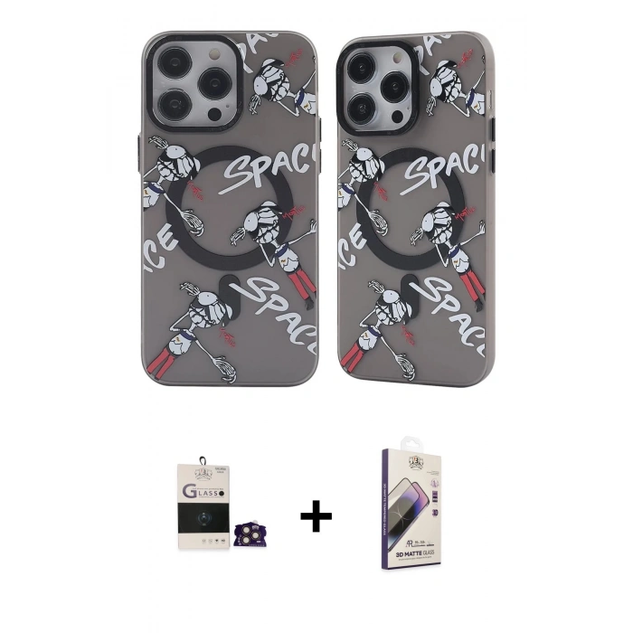 MARSİLYAN™- iPhone 14 Pro Max Kılıf Nova Doku Koleksiyonu - Siyah Bilvis 3D Mat Cam Ekran Koruyucu + Bilvis Titan Kamera Lens - GD
