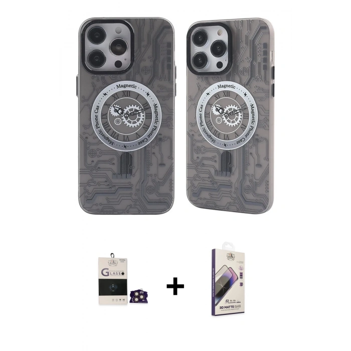 MARSİLYAN™- iPhone 14 Pro Max Kılıf Nova Doku Koleksiyonu - Siyah Bilvis 3D Mat Cam Ekran Koruyucu + Bilvis Titan Kamera Lens - GD