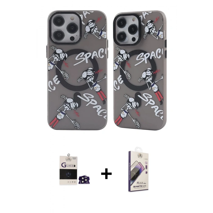 MARSİLYAN™- iPhone 14 Pro Max Kılıf Nova Doku Koleksiyonu - Siyah Bilvis 3D Mat Cam Ekran Koruyucu + Bilvis Titan Kamera Lens - DNMR