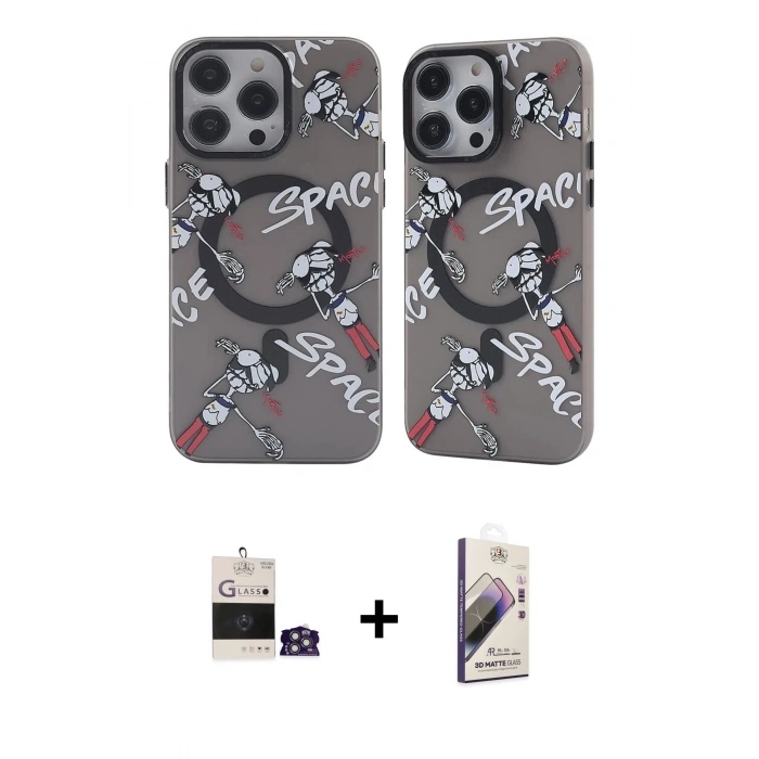 MARSİLYAN™- iPhone 14 Pro Max Kılıf Nova Doku Koleksiyonu - Siyah Bilvis 3D Mat Cam Ekran Koruyucu + Bilvis Titan Kamera Lens - GS
