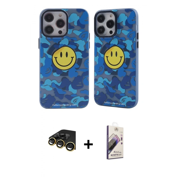 MARSİLYAN™- iPhone 14 Pro Max Kılıf Nova Doku Koleksiyonu - Siyah Bilvis 3D Mat Cam Ekran Koruyucu + Raze Metal Kamera Lens - GD
