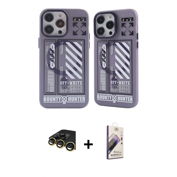 MARSİLYAN™- iPhone 14 Pro Max Kılıf Nova Doku Koleksiyonu - Siyah Bilvis 3D Mat Cam Ekran Koruyucu + Raze Metal Kamera Lens - GD