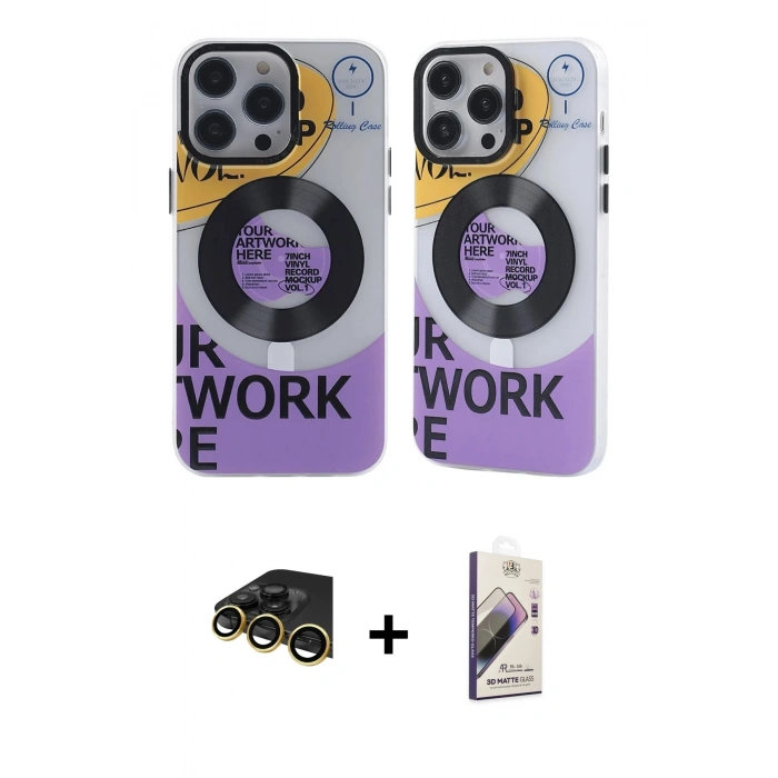 MARSİLYAN™- iPhone 14 Pro Max Kılıf Nova Doku Koleksiyonu - Siyah Bilvis 3D Mat Cam Ekran Koruyucu + Raze Metal Kamera Lens - GD