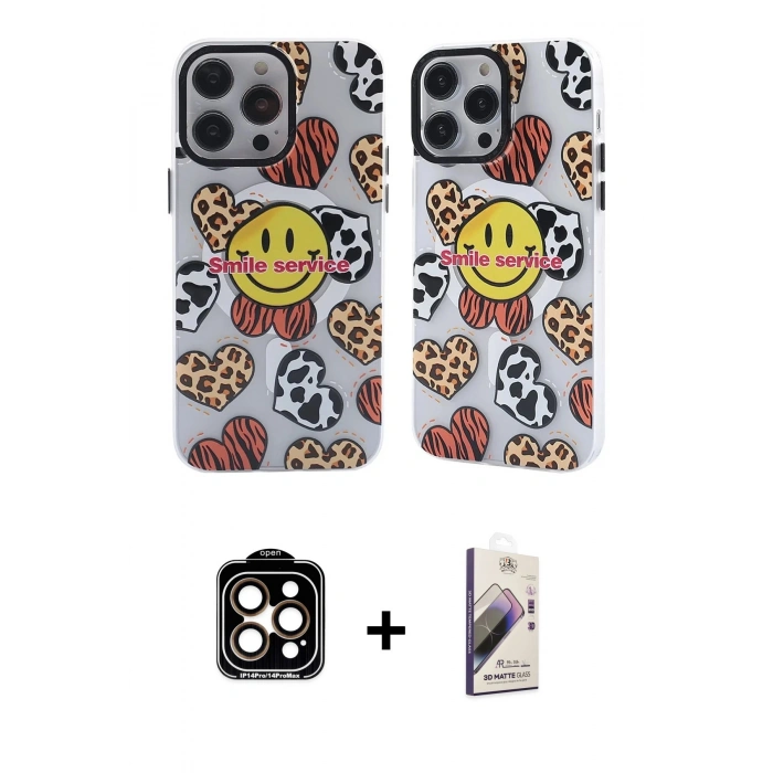 MARSİLYAN™- iPhone 14 Pro Max Kılıf Nova Doku Koleksiyonu - Siyah Bilvis 3D Mat Cam Ekran Koruyucu + Turuncu PVD Metal Kamera Lens