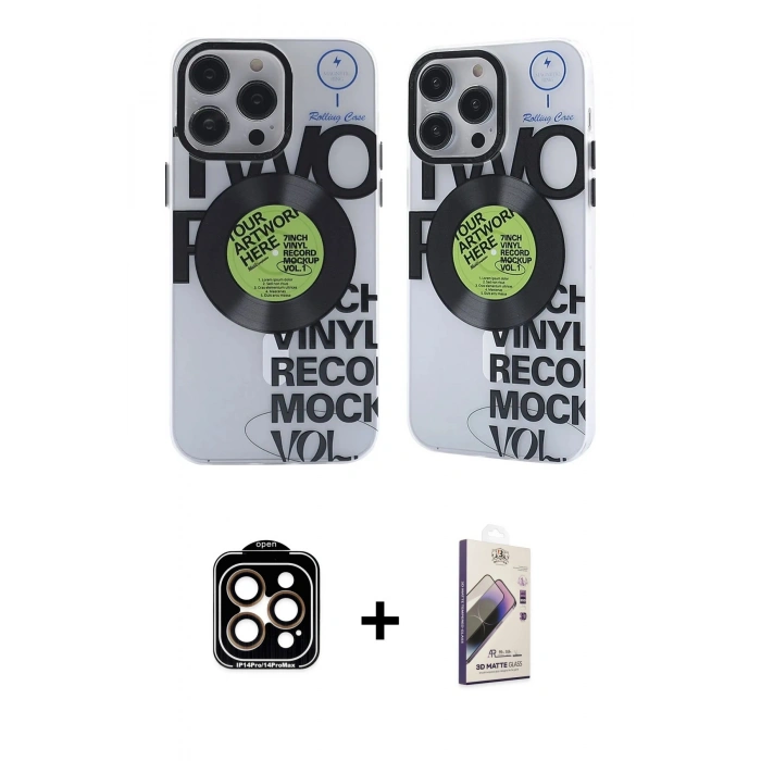 MARSİLYAN™- iPhone 14 Pro Max Kılıf Nova Doku Koleksiyonu - Siyah Bilvis 3D Mat Cam Ekran Koruyucu + Turuncu PVD Metal Kamera Lens
