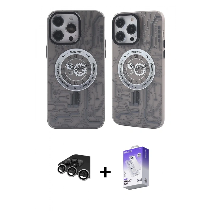 MARSİLYAN™- iPhone 14 Pro Max Kılıf Nova Doku Koleksiyonu - Siyah Bilvis 5in1 3D Magic Cam Ekran Koruyucu + Raze Metal Kamera Lens - GS