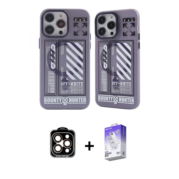 MARSİLYAN™- iPhone 14 Pro Max Kılıf Nova Doku Koleksiyonu - Siyah Bilvis 5in1 3D Magic Cam Ekran Koruyucu + PVD Metal Kamera Lens - TU