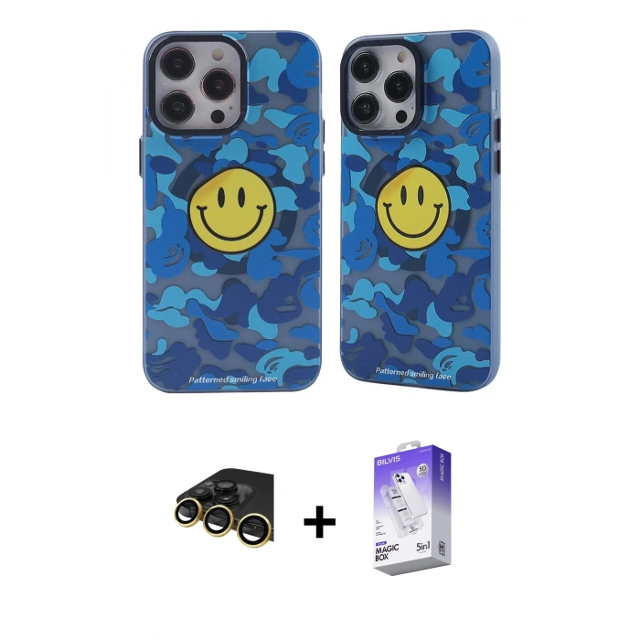 MARSİLYAN™- iPhone 14 Pro Max Kılıf Nova Doku Koleksiyonu - Siyah Bilvis 5in1 3D Magic Cam Ekran Koruyucu + Raze Metal Kamera Lens - GD