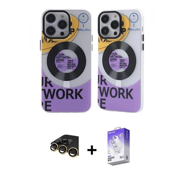 MARSİLYAN™- iPhone 14 Pro Max Kılıf Nova Doku Koleksiyonu - Siyah Bilvis 5in1 3D Magic Cam Ekran Koruyucu + Raze Metal Kamera Lens - GD