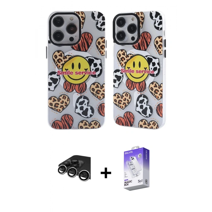 MARSİLYAN™- iPhone 14 Pro Max Kılıf Nova Doku Koleksiyonu - Siyah Bilvis 5in1 3D Magic Cam Ekran Koruyucu + Raze Metal Kamera Lens - GS