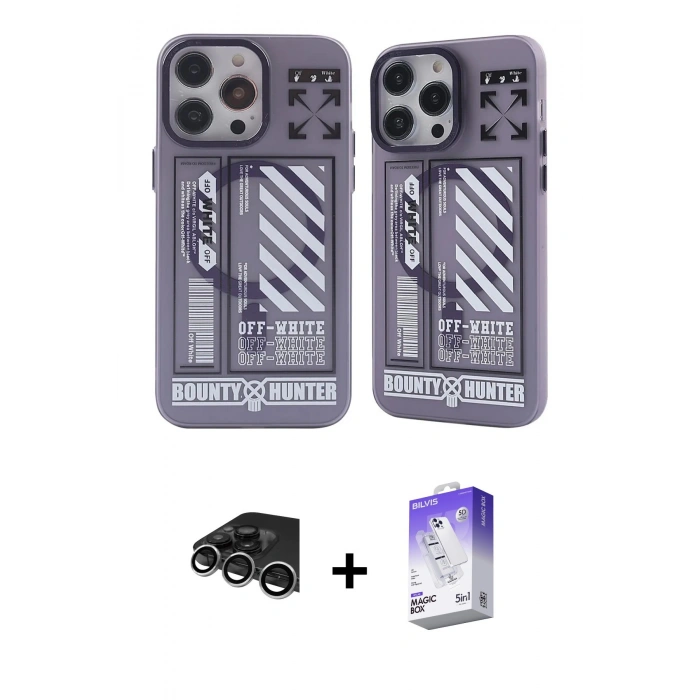 MARSİLYAN™- iPhone 14 Pro Max Kılıf Nova Doku Koleksiyonu - Siyah Bilvis 5in1 3D Magic Cam Ekran Koruyucu + Raze Metal Kamera Lens - GS