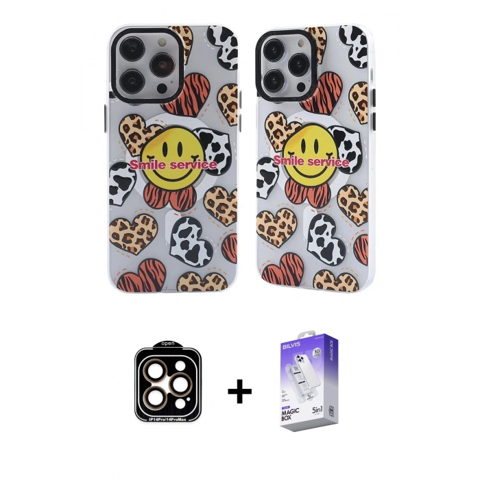 MARSİLYAN™- iPhone 14 Pro Max Kılıf Nova Doku Koleksiyonu - Siyah Bilvis 5in1 3D Magic Cam Ekran Koruyucu + PVD Metal Kamera Lens - TU