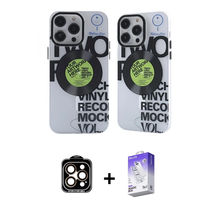 MARSİLYAN™- iPhone 14 Pro Max Kılıf Nova Doku Koleksiyonu - Siyah Bilvis 5in1 3D Magic Cam Ekran Koruyucu + PVD Metal Kamera Lens - TU
