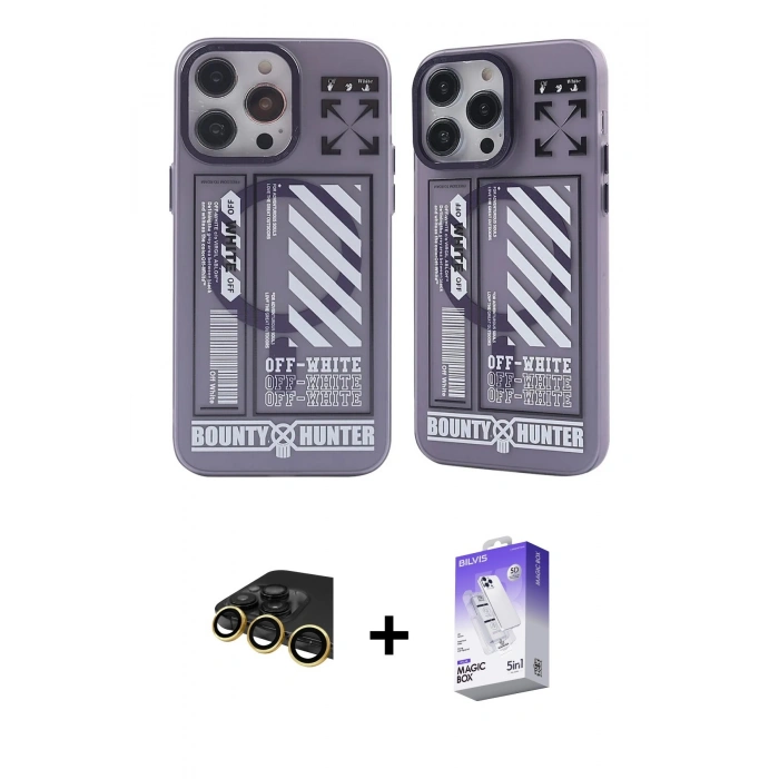 MARSİLYAN™- iPhone 14 Pro Max Kılıf Nova Doku Koleksiyonu - Siyah Bilvis 5in1 3D Magic Cam Ekran Koruyucu + Raze Metal Kamera Lens - GD