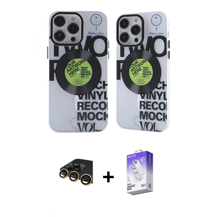 MARSİLYAN™- iPhone 14 Pro Max Kılıf Nova Doku Koleksiyonu - Siyah Bilvis 5in1 3D Magic Cam Ekran Koruyucu + Raze Metal Kamera Lens - GD