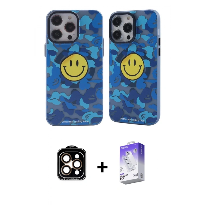 MARSİLYAN™- iPhone 14 Pro Max Kılıf Nova Doku Koleksiyonu - Siyah Bilvis 5in1 3D Magic Cam Ekran Koruyucu + PVD Metal Kamera Lens - TU