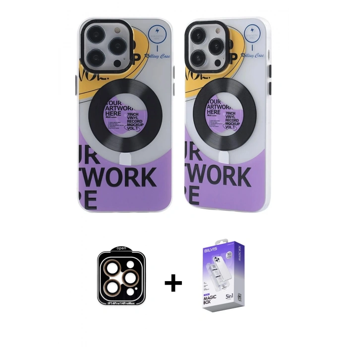 MARSİLYAN™- iPhone 14 Pro Max Kılıf Nova Doku Koleksiyonu - Siyah Bilvis 5in1 3D Magic Cam Ekran Koruyucu + PVD Metal Kamera Lens - TU