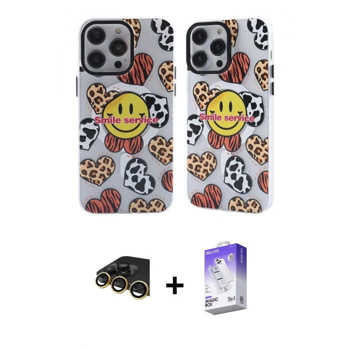 MARSİLYAN™- iPhone 14 Pro Max Kılıf Nova Doku Koleksiyonu - Siyah Bilvis 5in1 3D Magic Cam Ekran Koruyucu + Raze Metal Kamera Lens - GD