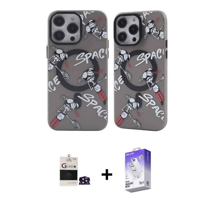 MARSİLYAN™- iPhone 14 Pro Max Kılıf Nova Doku Koleksiyonu - Siyah Bilvis 5in1 3D Magic Cam Ekran Koruyucu + Bilvis Titan Kamera Lens - DNMR