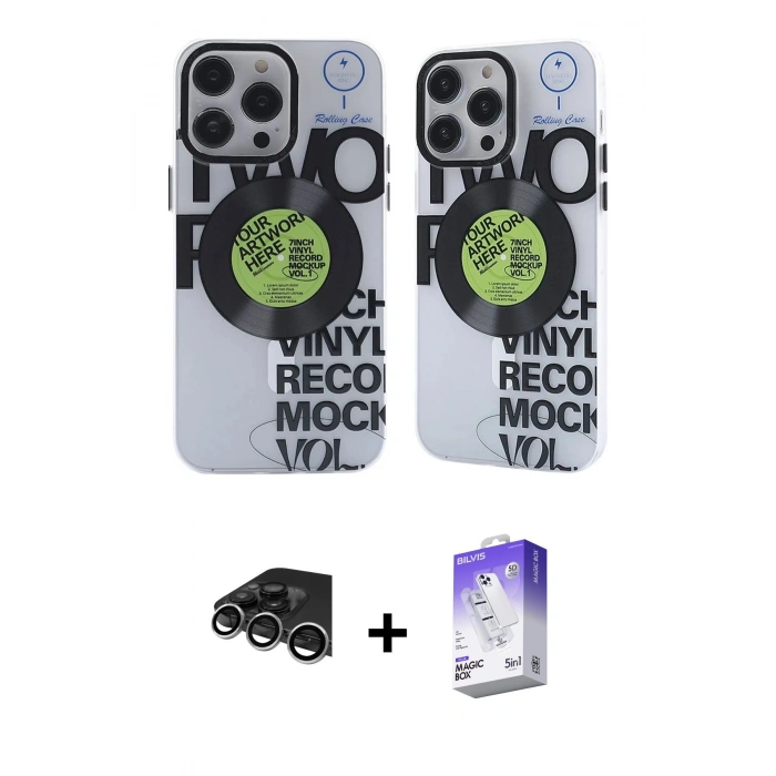 MARSİLYAN™- iPhone 14 Pro Max Kılıf Nova Doku Koleksiyonu - Siyah Bilvis 5in1 3D Magic Cam Ekran Koruyucu + Raze Metal Kamera Lens - GS