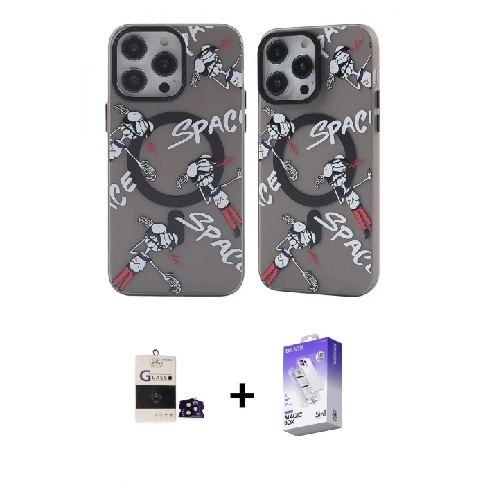 MARSİLYAN™- iPhone 14 Pro Max Kılıf Nova Doku Koleksiyonu - Siyah Bilvis 5in1 3D Magic Cam Ekran Koruyucu + Bilvis Titan Kamera Lens - SH