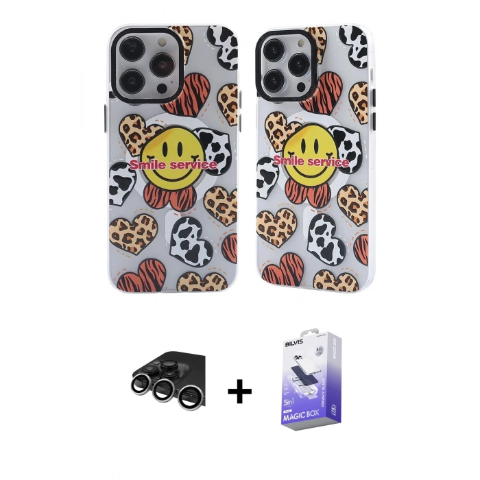 MARSİLYAN™- iPhone 14 Pro Max Kılıf Nova Doku Koleksiyonu - Siyah Bilvis 5in1 5D Magic Hayalet Cam Ekran Koruyucu + Raze Metal Kamera Lens - GS