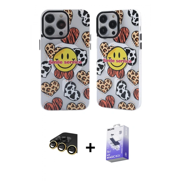 MARSİLYAN™- iPhone 14 Pro Max Kılıf Nova Doku Koleksiyonu - Siyah Bilvis 5in1 5D Magic Hayalet Cam Ekran Koruyucu + Raze Metal Kamera Lens - GD