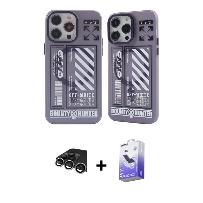 MARSİLYAN™- iPhone 14 Pro Max Kılıf Nova Doku Koleksiyonu - Siyah Bilvis 5in1 5D Magic Hayalet Cam Ekran Koruyucu + Raze Metal Kamera Lens - GS