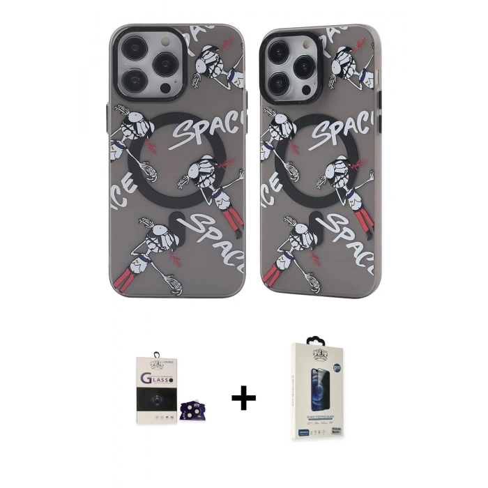 MARSİLYAN™- iPhone 14 Pro Max Kılıf Nova Doku Koleksiyonu - Siyah Bilvis Hayalet Cam Ekran Koruyucu + Bilvis Titan Kamera Lens - SH