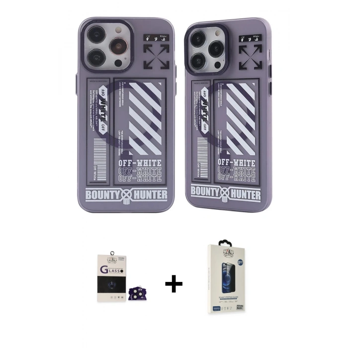 MARSİLYAN™- iPhone 14 Pro Max Kılıf Nova Doku Koleksiyonu - Siyah Bilvis Hayalet Cam Ekran Koruyucu + Derin Mor Bilvis Titan Kamera Lens