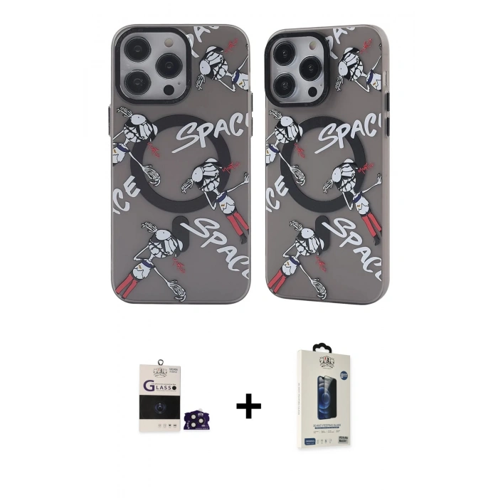 MARSİLYAN™- iPhone 14 Pro Max Kılıf Nova Doku Koleksiyonu - Siyah Bilvis Hayalet Cam Ekran Koruyucu + Derin Mor Bilvis Titan Kamera Lens