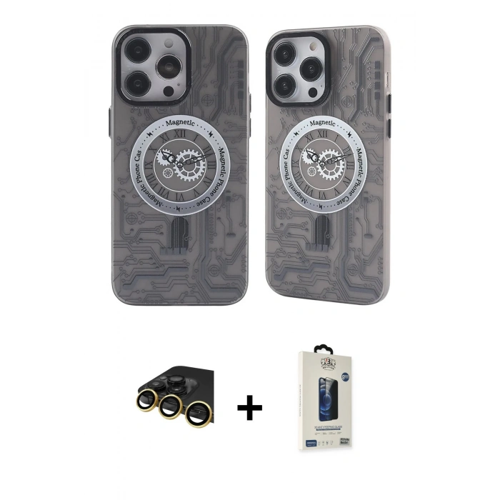 MARSİLYAN™- iPhone 14 Pro Max Kılıf Nova Doku Koleksiyonu - Siyah Bilvis Hayalet Cam Ekran Koruyucu + Raze Metal Kamera Lens - GD