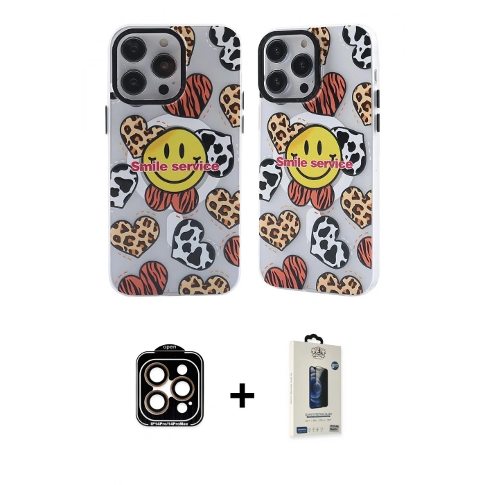 MARSİLYAN™- iPhone 14 Pro Max Kılıf Nova Doku Koleksiyonu - Siyah Bilvis Hayalet Cam Ekran Koruyucu + PVD Metal Kamera Lens - TU