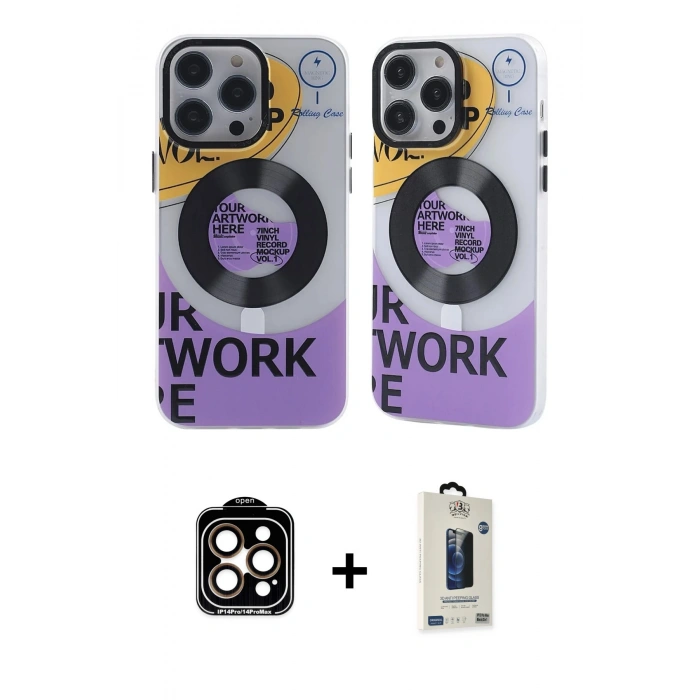 MARSİLYAN™- iPhone 14 Pro Max Kılıf Nova Doku Koleksiyonu - Siyah Bilvis Hayalet Cam Ekran Koruyucu + PVD Metal Kamera Lens - TU