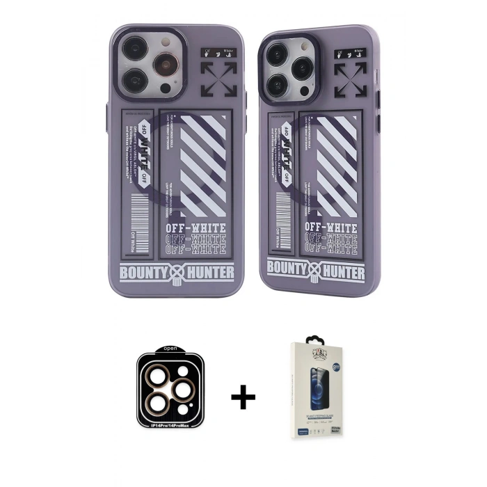 MARSİLYAN™- iPhone 14 Pro Max Kılıf Nova Doku Koleksiyonu - Siyah Bilvis Hayalet Cam Ekran Koruyucu + PVD Metal Kamera Lens - TU