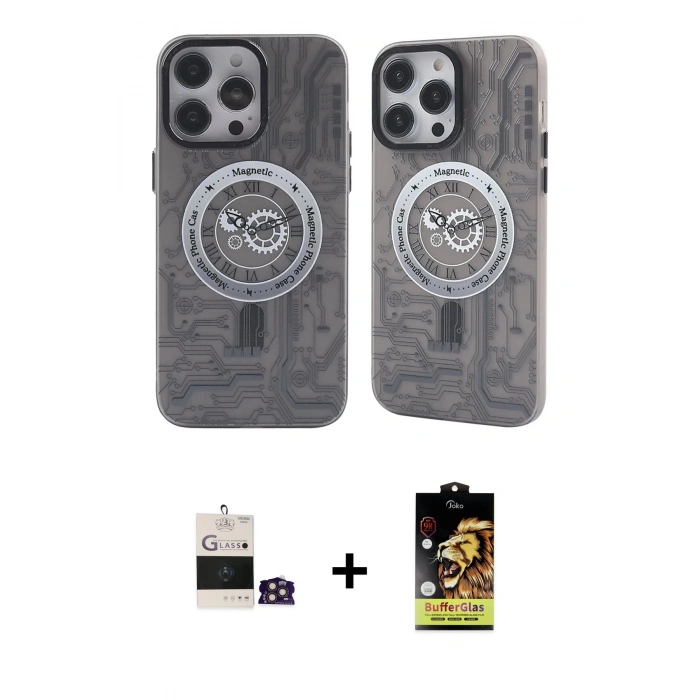 MARSİLYAN™- iPhone 14 Pro Max Kılıf Nova Doku Koleksiyonu - Siyah Buffer Cam Ekran Koruyucu + Bilvis Titan Kamera Lens - GD