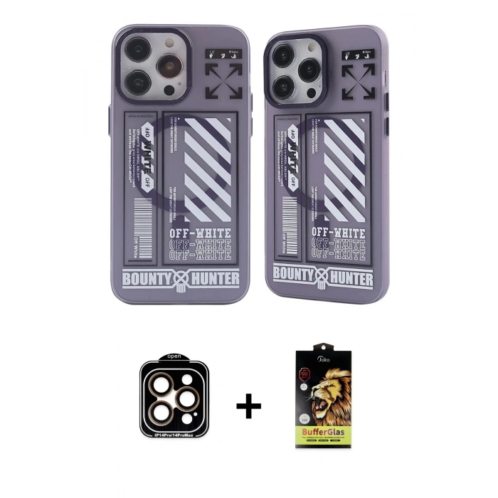 MARSİLYAN™- iPhone 14 Pro Max Kılıf Nova Doku Koleksiyonu - Siyah Buffer Cam Ekran Koruyucu + PVD Metal Kamera Lens - TU