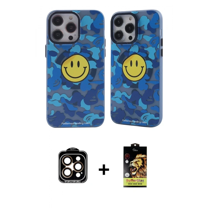 MARSİLYAN™- iPhone 14 Pro Max Kılıf Nova Doku Koleksiyonu - Siyah Buffer Cam Ekran Koruyucu + PVD Metal Kamera Lens - TU