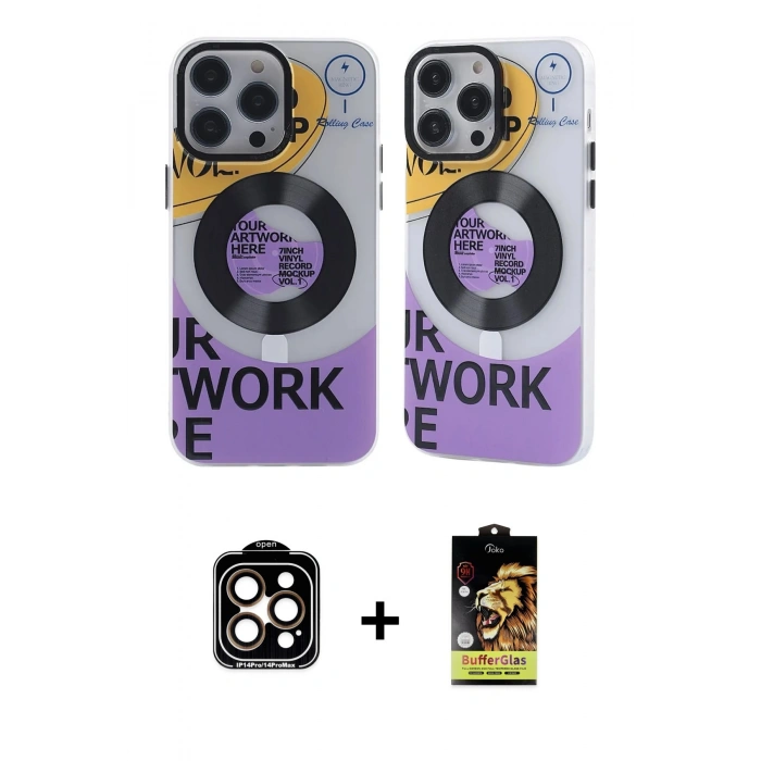 MARSİLYAN™- iPhone 14 Pro Max Kılıf Nova Doku Koleksiyonu - Siyah Buffer Cam Ekran Koruyucu + PVD Metal Kamera Lens - TU