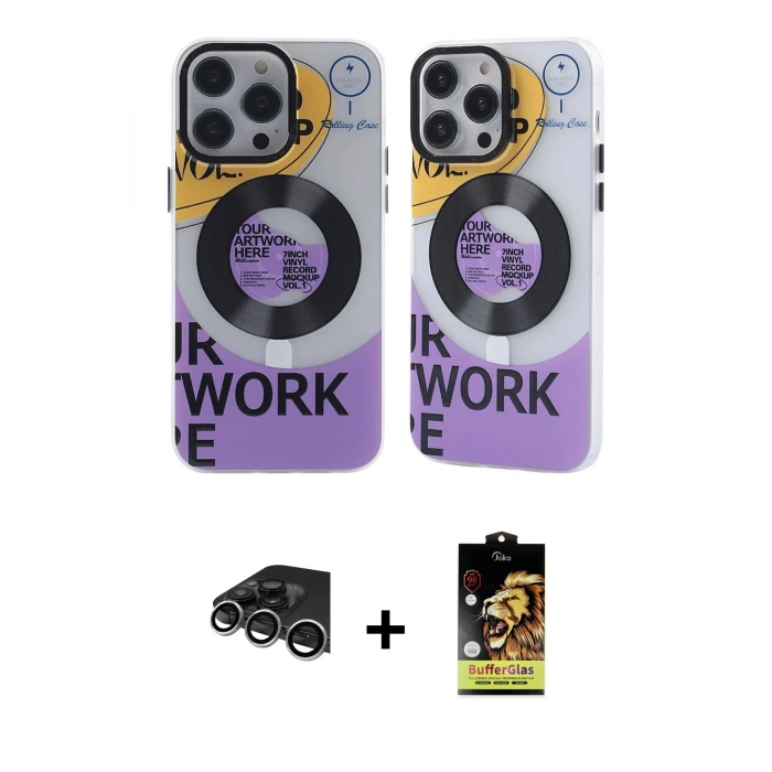 MARSİLYAN™- iPhone 14 Pro Max Kılıf Nova Doku Koleksiyonu - Siyah Buffer Cam Ekran Koruyucu + Raze Metal Kamera Lens - GS