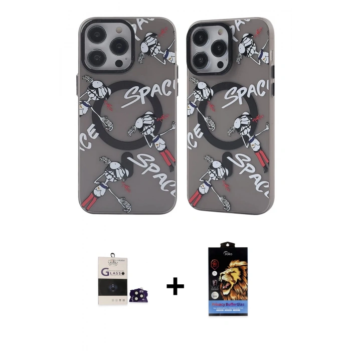 MARSİLYAN™- iPhone 14 Pro Max Kılıf Nova Doku Koleksiyonu - Siyah Buffer Hayalet Cam Ekran Koruyucu + Bilvis Titan Kamera Lens - SH