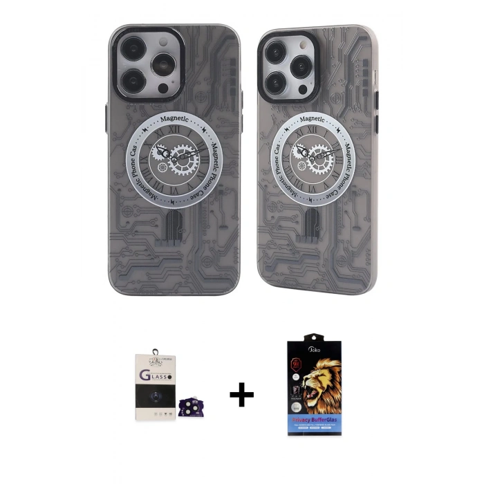 MARSİLYAN™- iPhone 14 Pro Max Kılıf Nova Doku Koleksiyonu - Siyah Buffer Hayalet Cam Ekran Koruyucu + Bilvis Titan Kamera Lens - SH