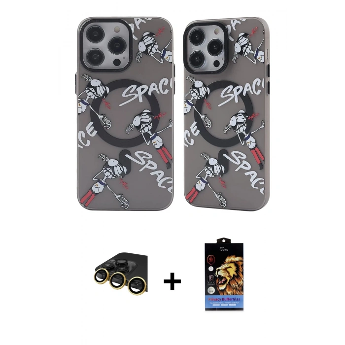 MARSİLYAN™- iPhone 14 Pro Max Kılıf Nova Doku Koleksiyonu - Siyah Buffer Hayalet Cam Ekran Koruyucu + Raze Metal Kamera Lens - GD