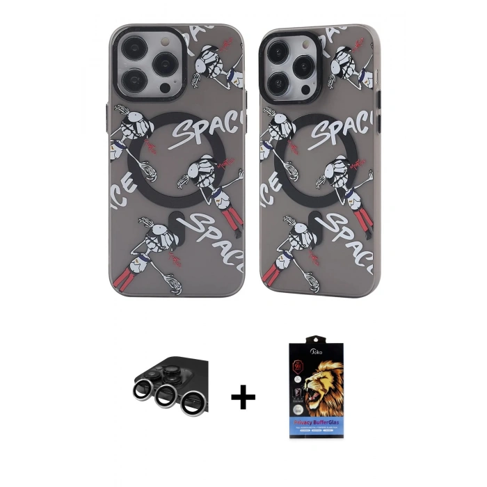 MARSİLYAN™- iPhone 14 Pro Max Kılıf Nova Doku Koleksiyonu - Siyah Buffer Hayalet Cam Ekran Koruyucu + Raze Metal Kamera Lens - GS